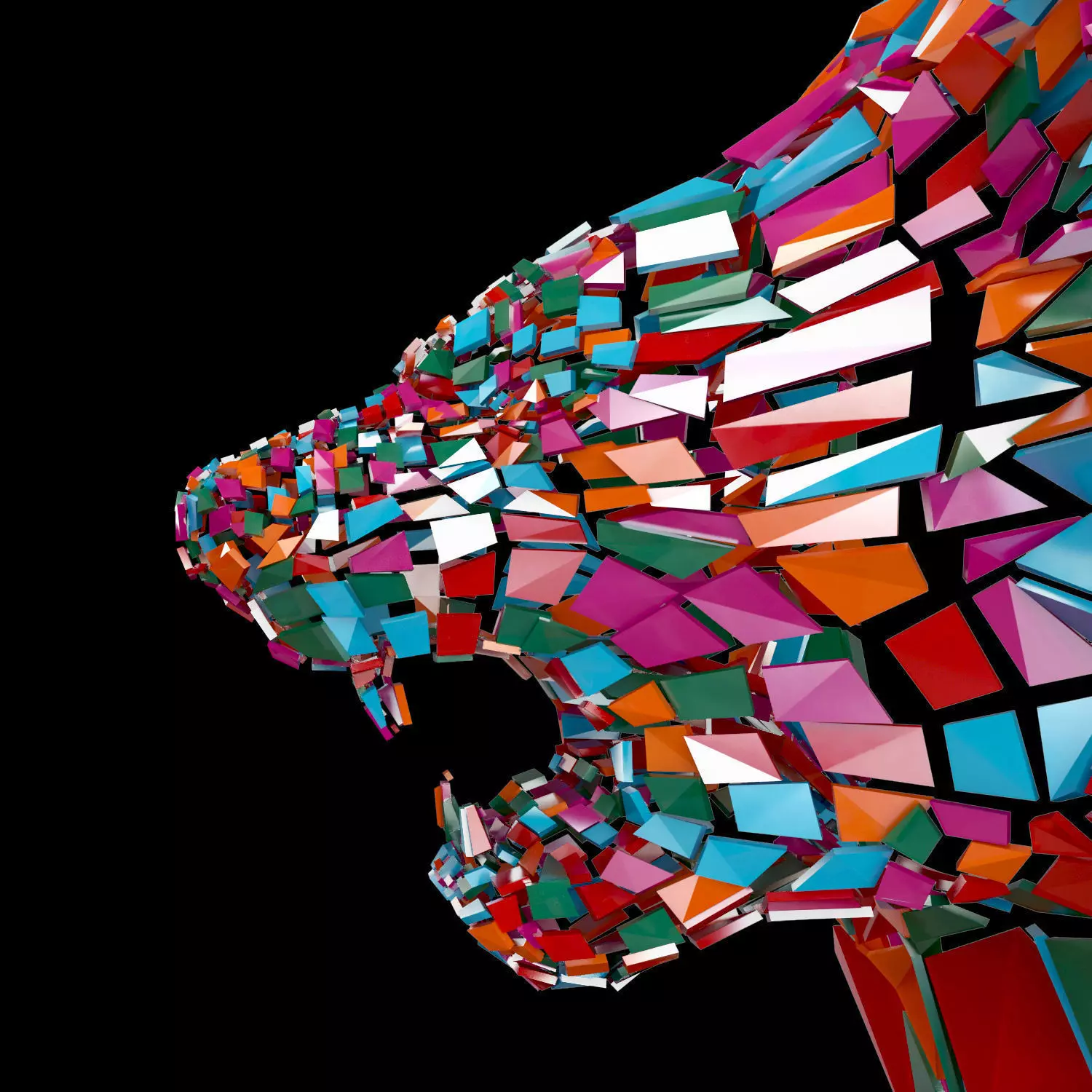Abstract Beast Lion Colorful braked glass in peaces siluet Low-poly 3D model_0