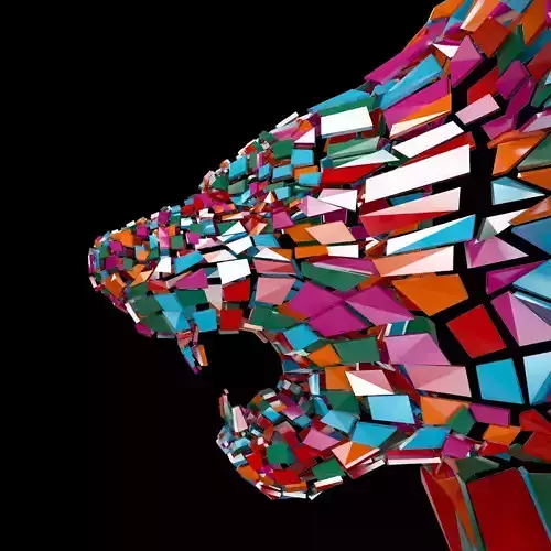 Abstract Beast Lion Colorful braked glass in peaces siluet Low-poly 3D model