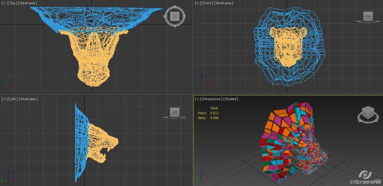 Abstract Beast Lion Colorful braked glass in peaces siluet Low-poly 3D model_6