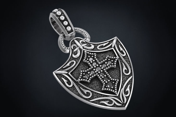 Pendant with patterns and cross 300 3D print model
