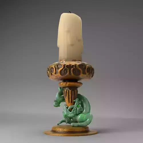 Ancient Candle Holder With Jade Dragon 3D model