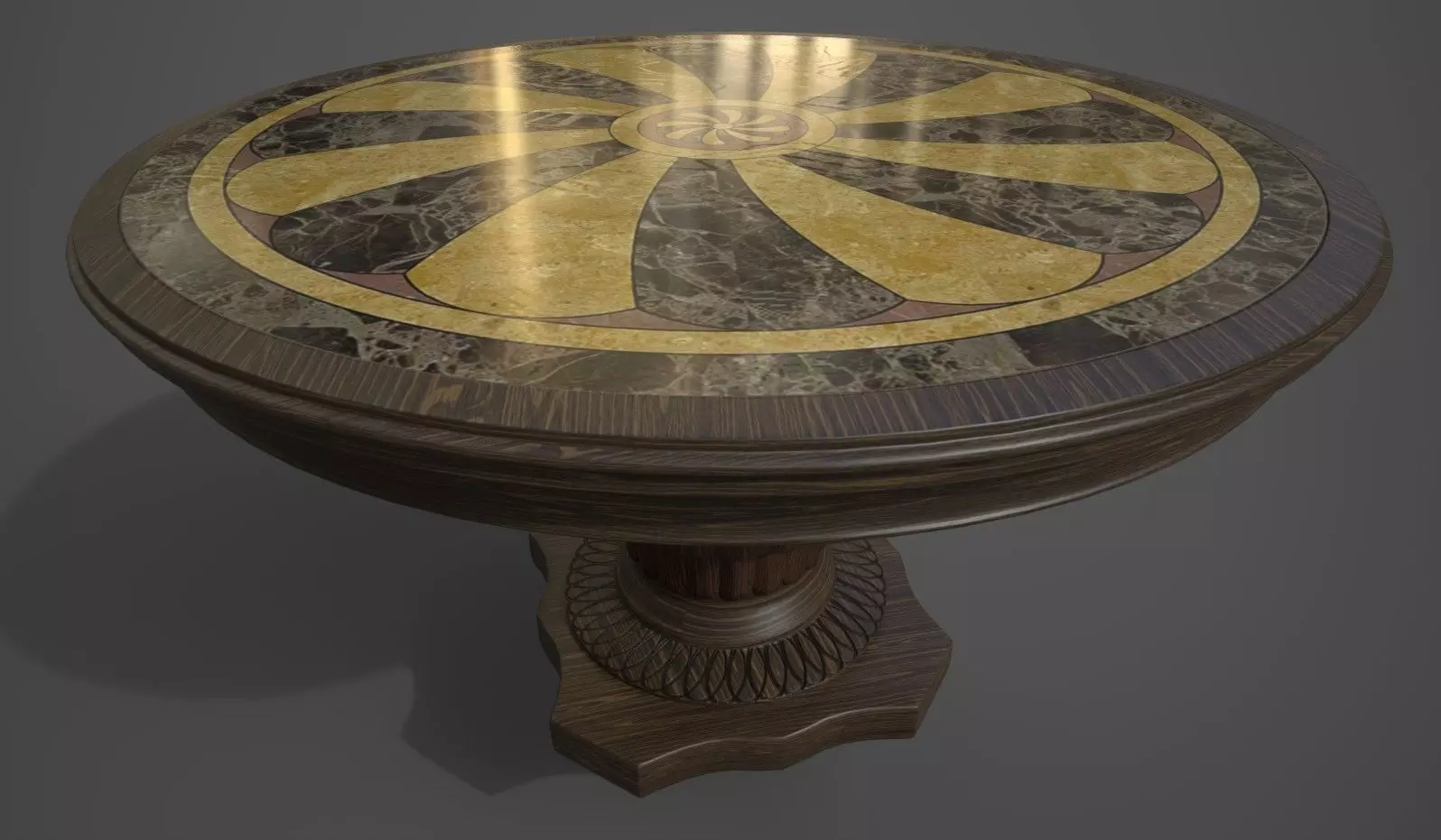 Round table with marble inlay 3D model_0