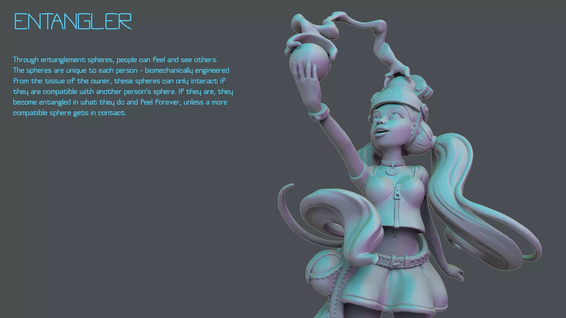 Entangler girl with long hair holding cup 3D print model