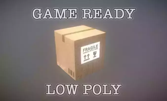 Cardboard Box 1x1x1 Plain and Fragile PBR Low Poly Game Ready