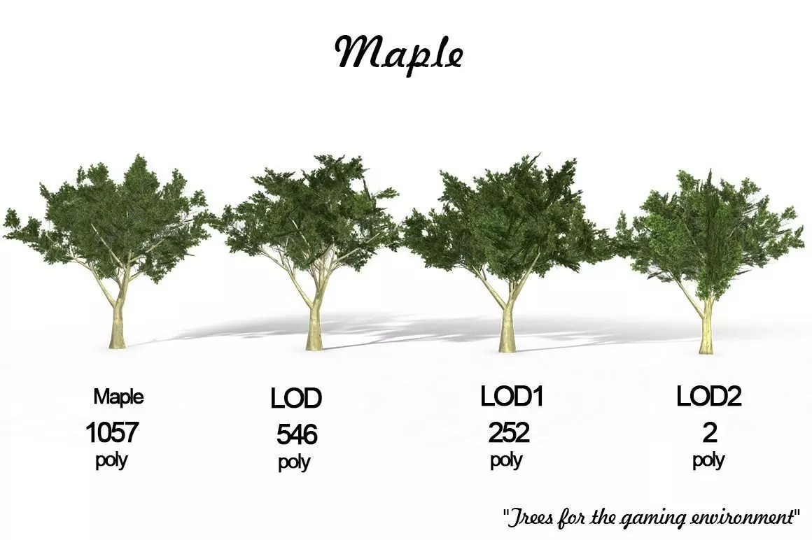 Maple four trees Low-poly 3D model_0