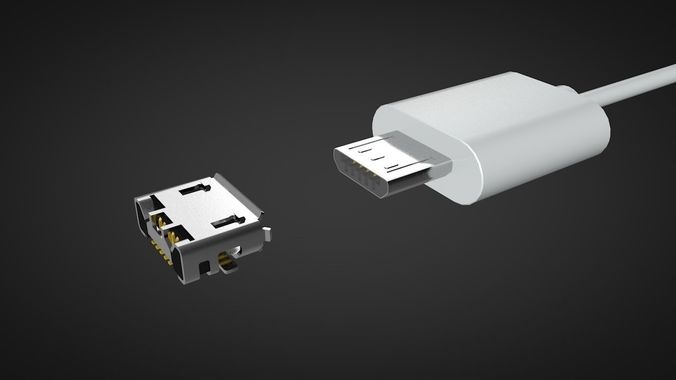 Micro USB Male and Female Connector 3D model