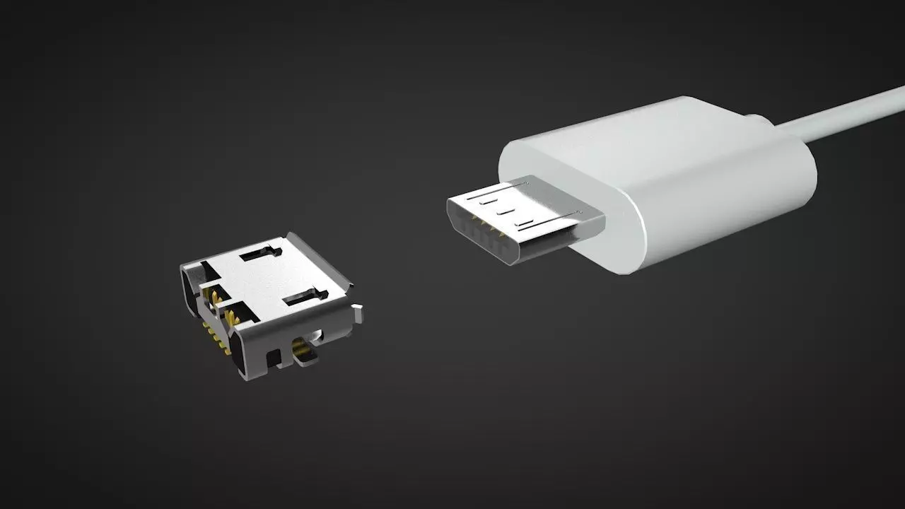 Micro USB Male and Female Connector 3D model_0