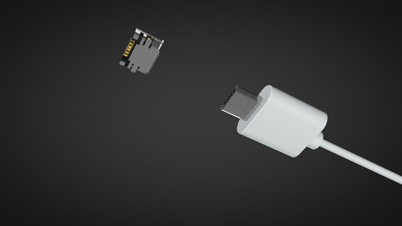Micro USB Male and Female Connector 3D model_2
