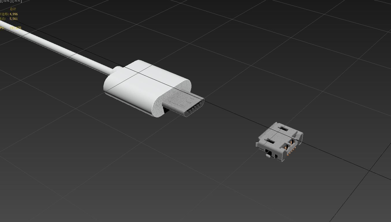 Micro USB Male and Female Connector 3D model_3