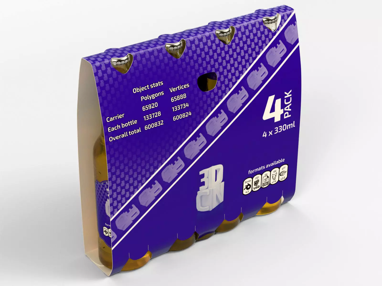 4 pack of 330ml bottles in a thin sleeve 3D model_0