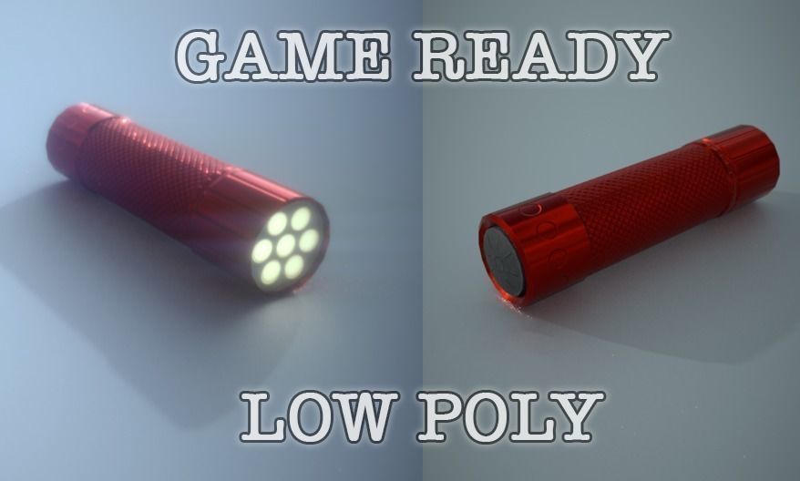 Red Aluminum Led Torch Low Poly Game Ready PBR Low-poly 3D model_2