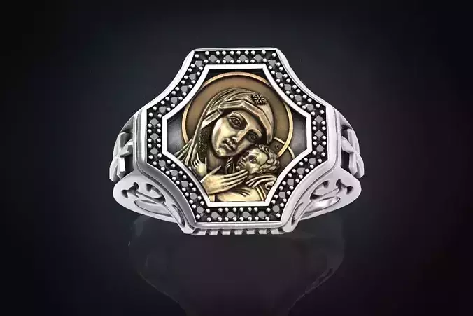 The ring with the cross and the mother of the God 291 3D print model