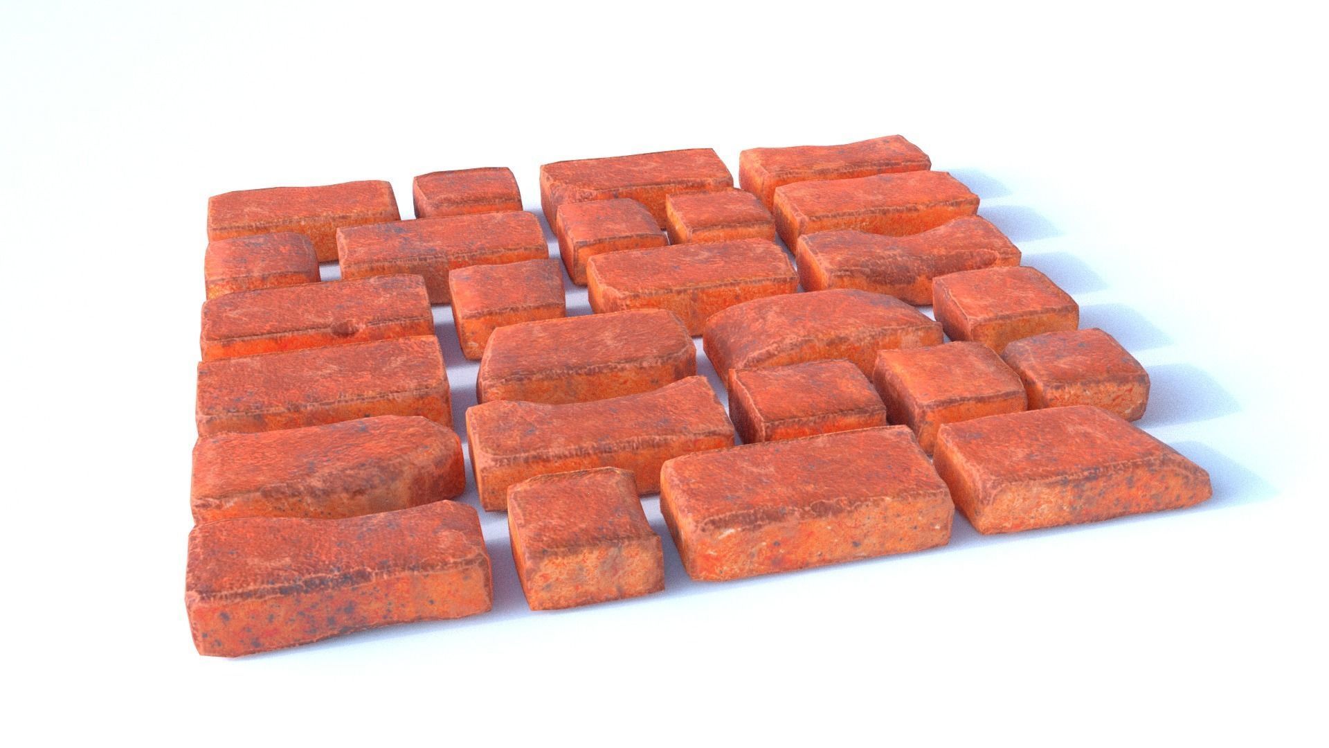 Red Brick SET unique 26 pieces Low-poly 3D model_3