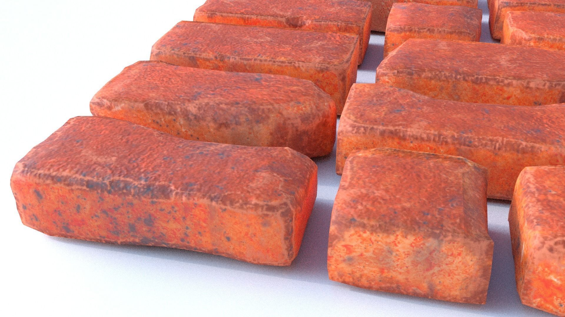 Red Brick SET unique 26 pieces Low-poly 3D model_5
