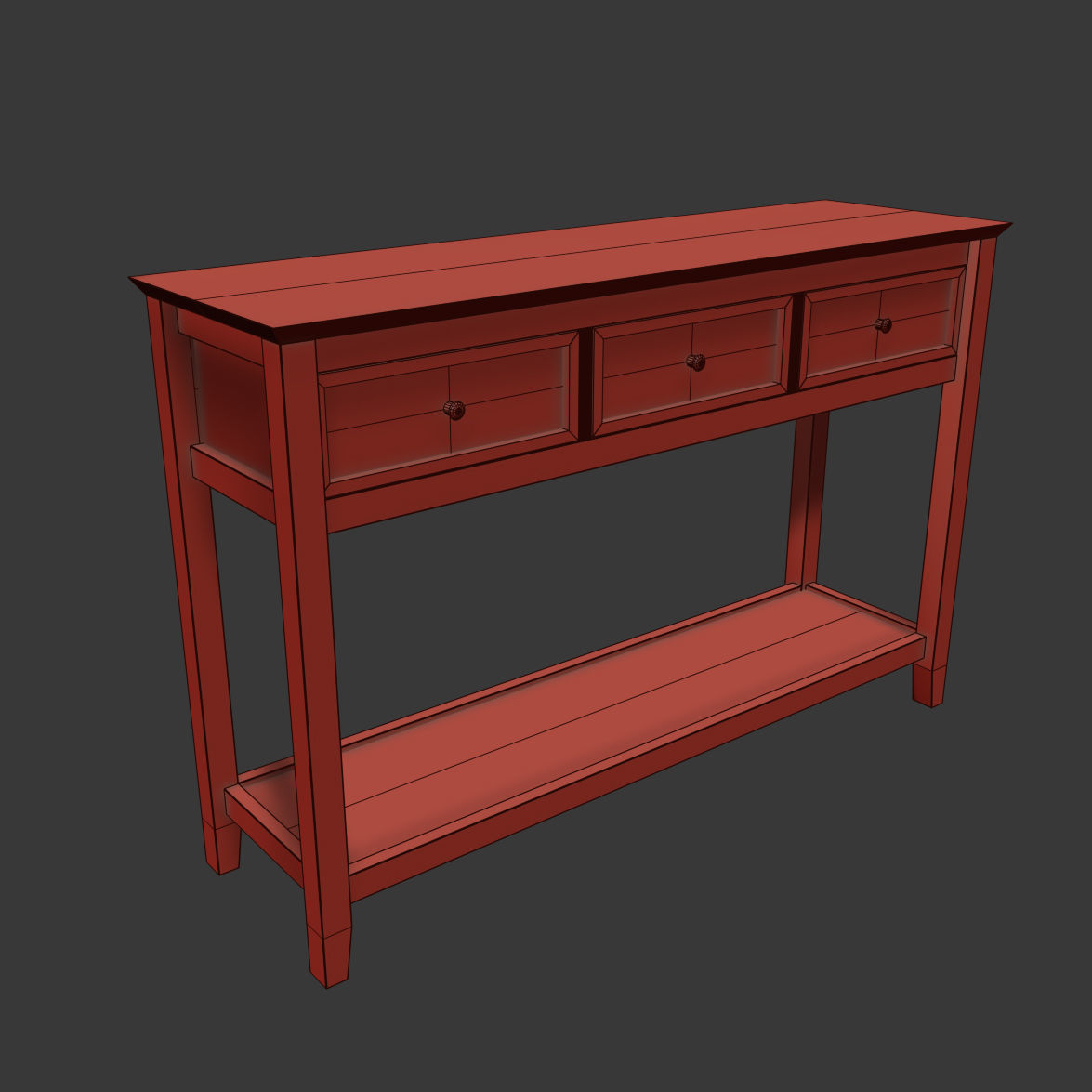 Wooden Console Table 3D model_4