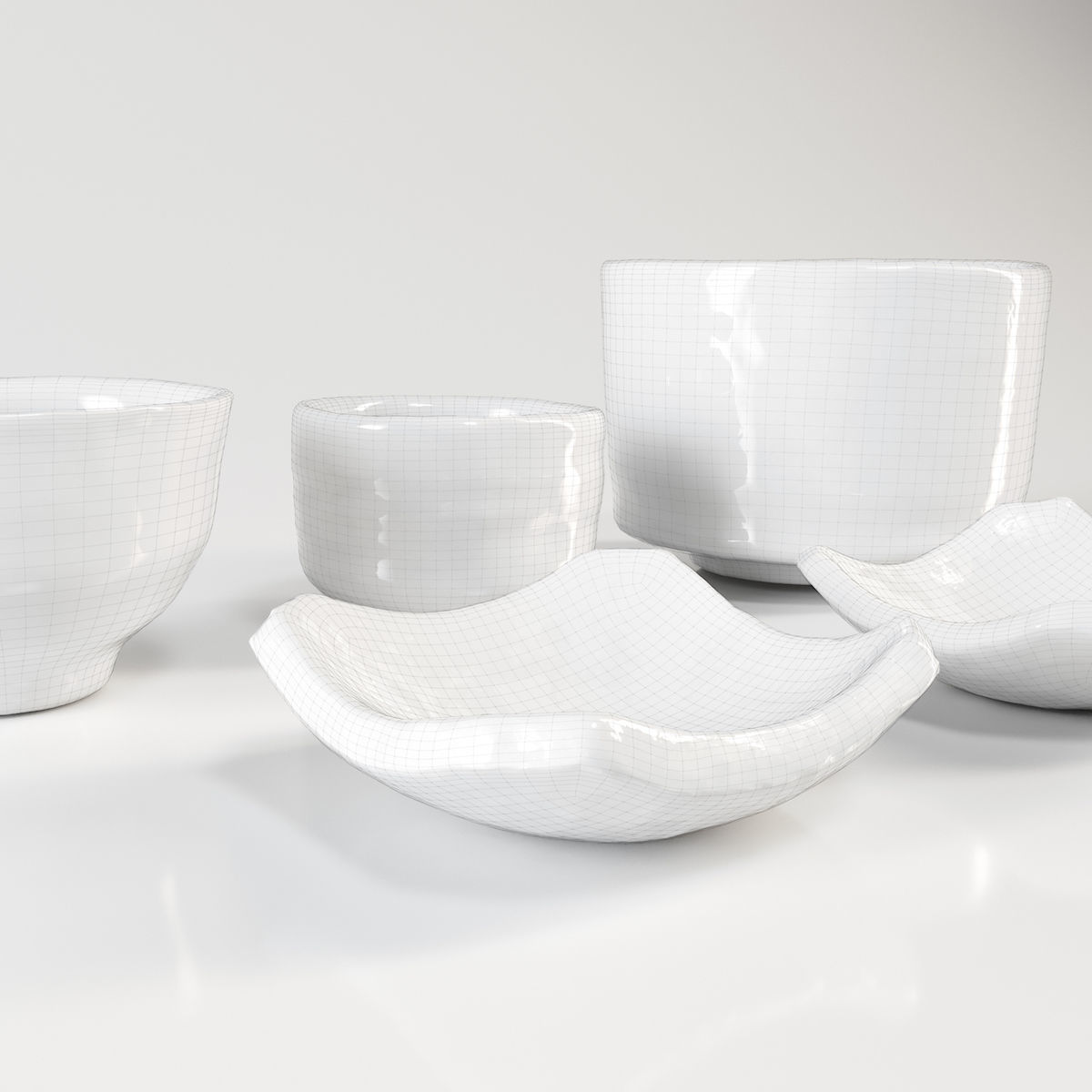 Japanese Tableware Set Low-poly 3D model_9