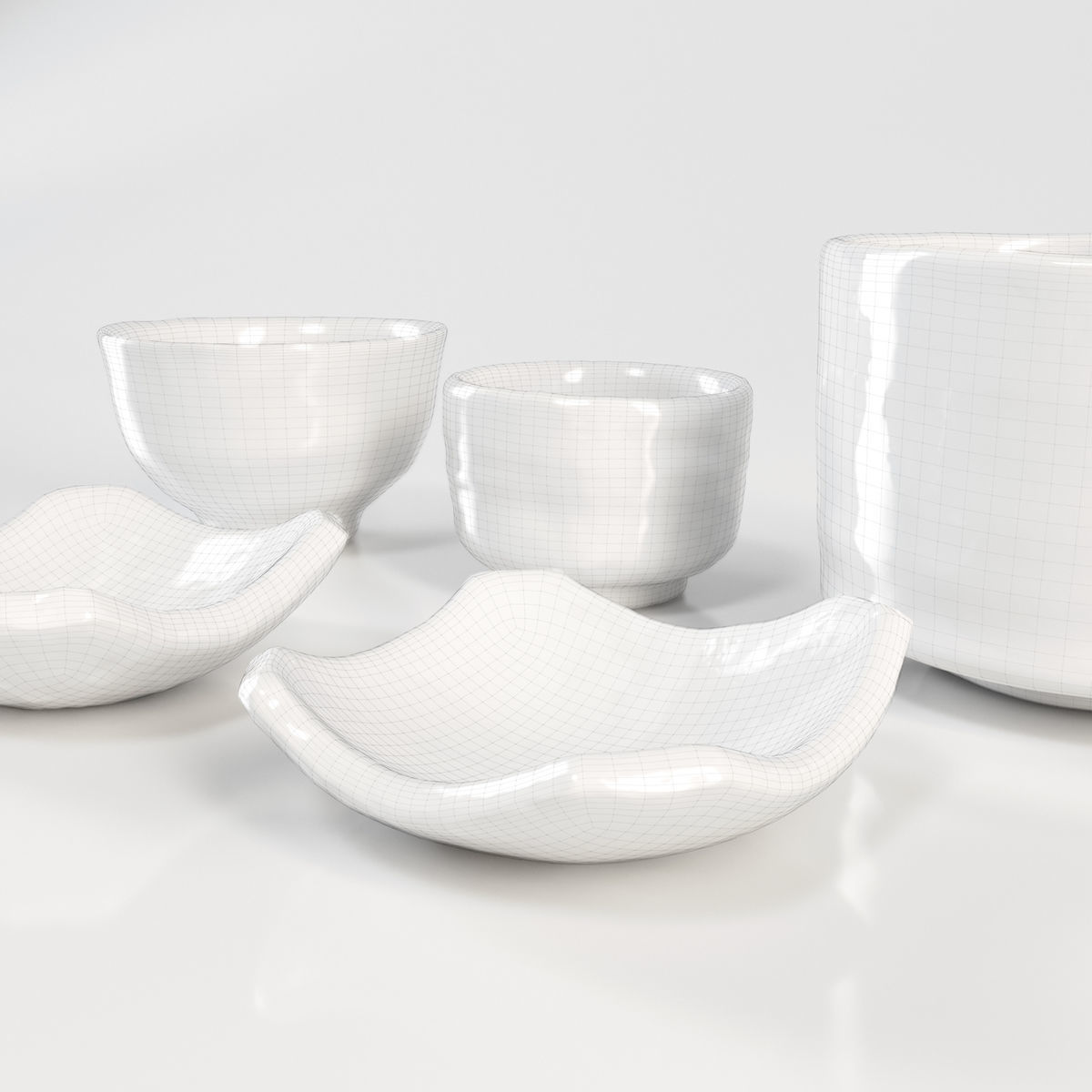 Japanese Tableware Set Low-poly 3D model_5