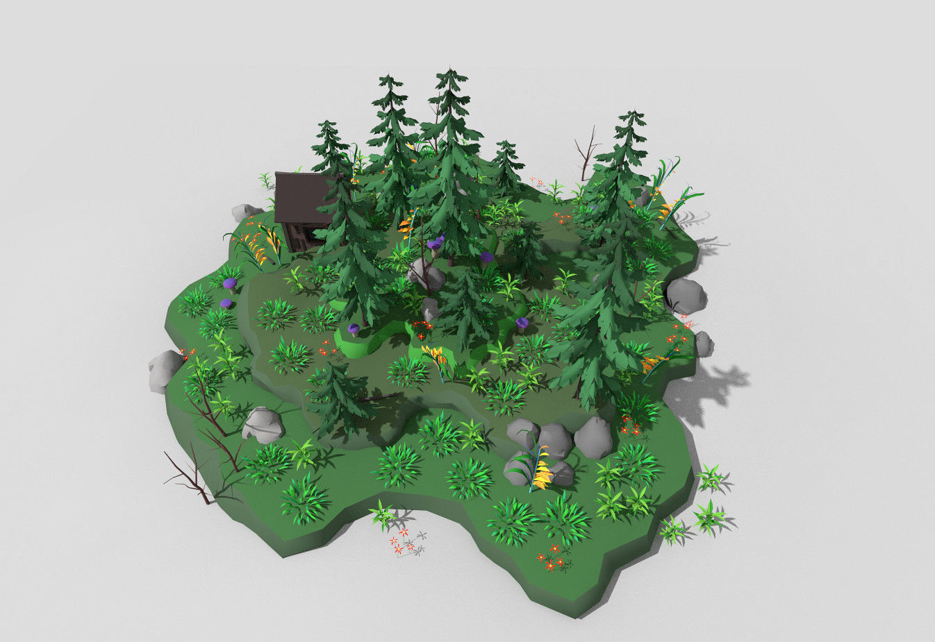 low poly fantasy toon forest scene Low-poly 3D model_1