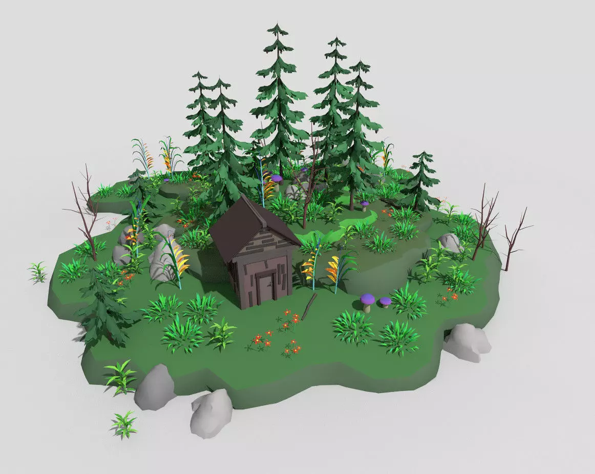 low poly fantasy toon forest scene Low-poly 3D model_0