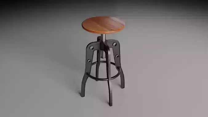 Retro bar stool chair with height adjustment great for VR and AR Low-poly 3D model