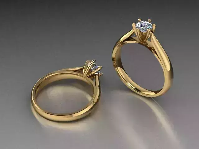 Ring-R052 two gold rings with diamond in middle 3D print model