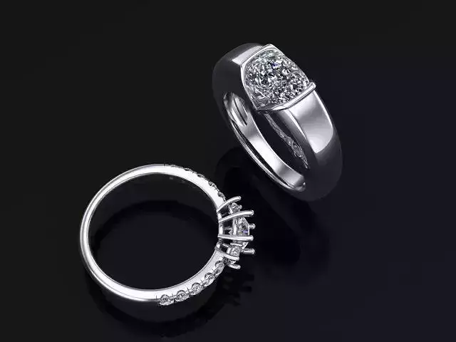 Ring-R056 diamond engagement ring set 3D print model
