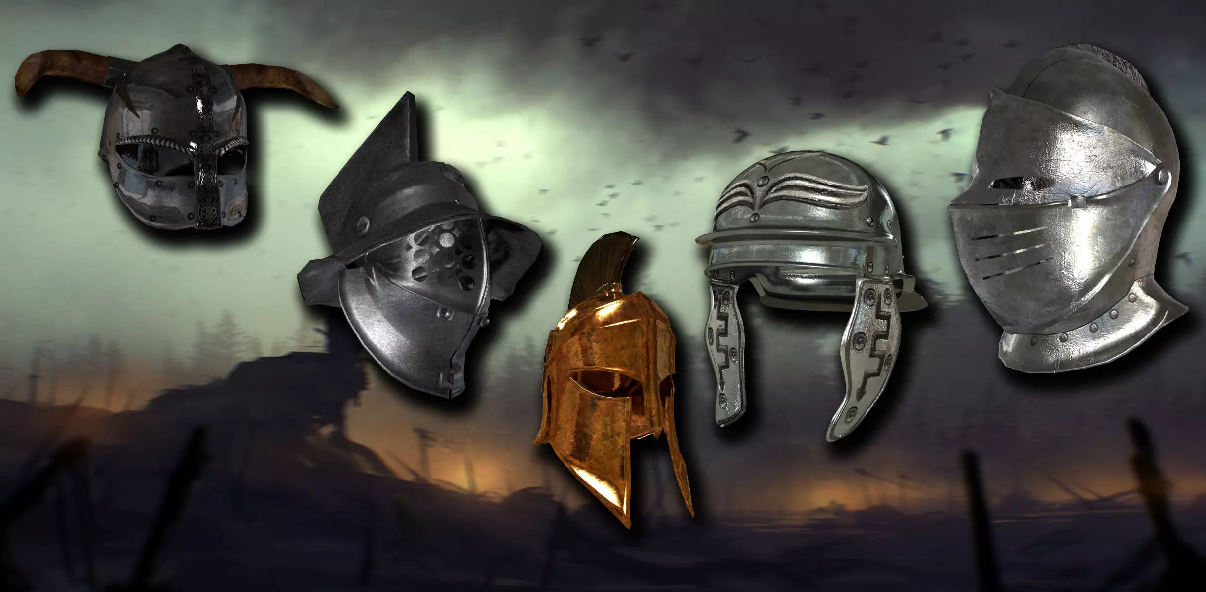 medieval helmet colection Low-poly 3D model_0