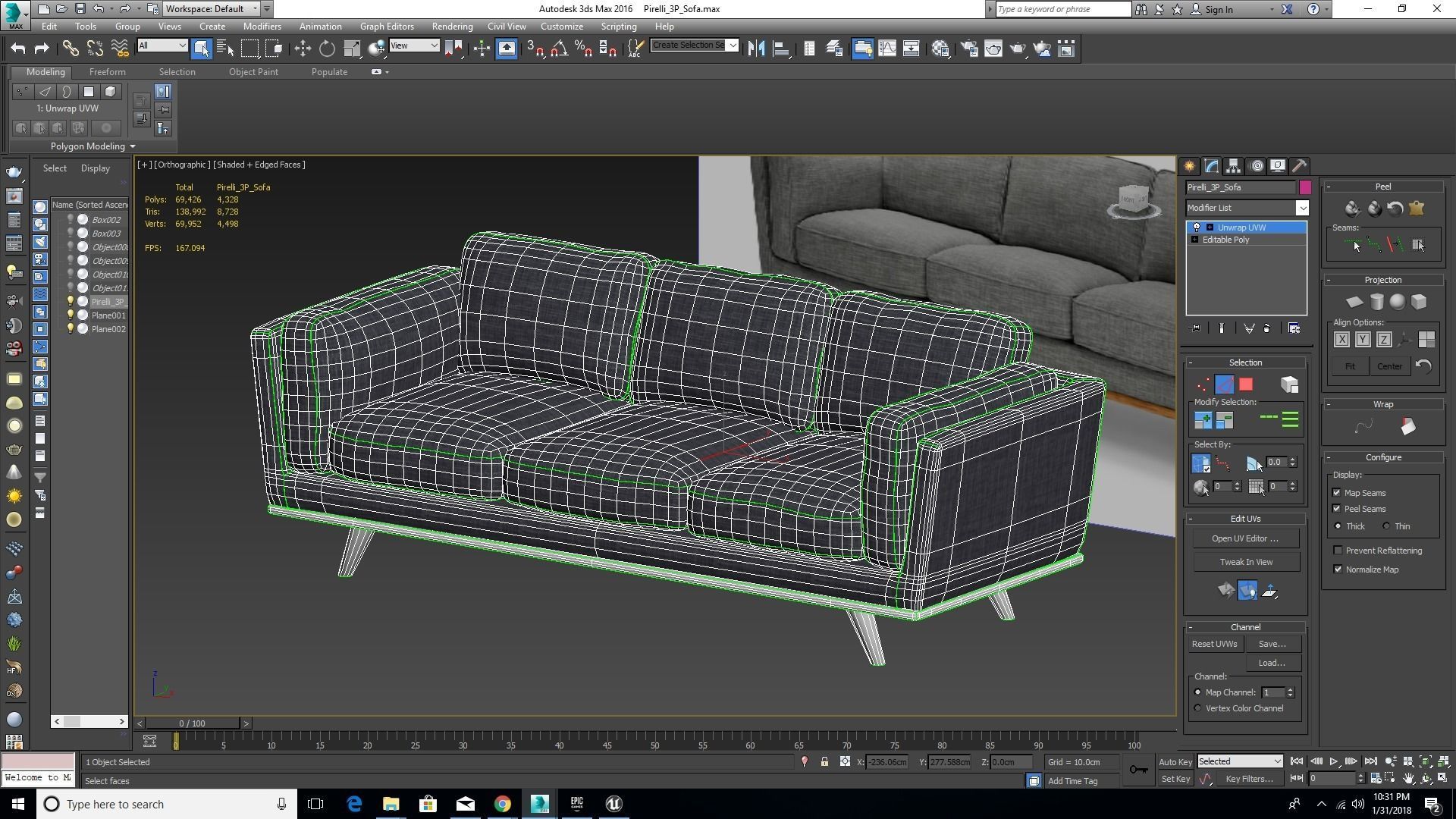 Sofa Pirelli 3P Sofa low poly 3D print model_2
