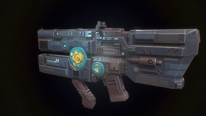 Low poly sci fi heavy assault rifle weapon asset Low-poly 3D model