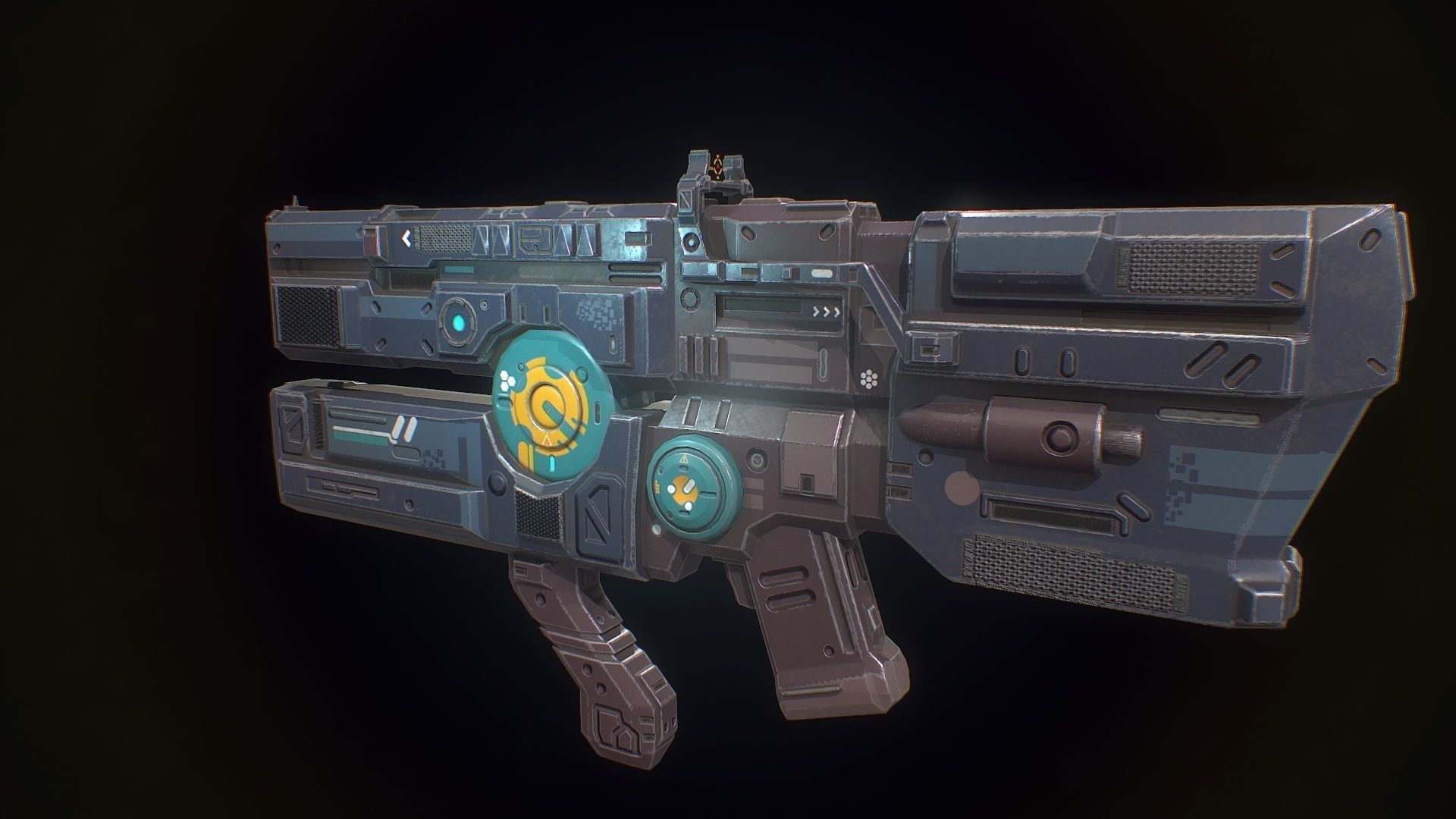 Low poly sci fi heavy assault rifle weapon asset Low-poly 3D model_0