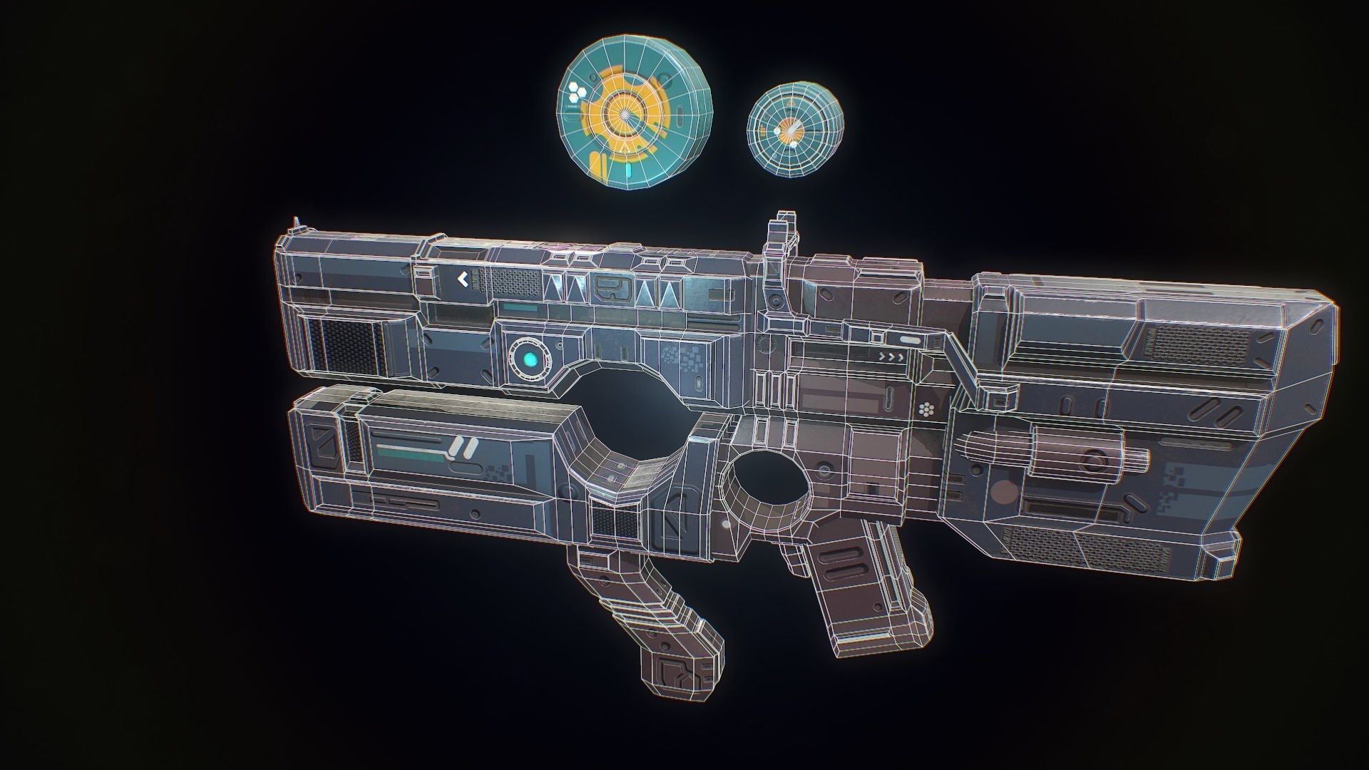 Low poly sci fi heavy assault rifle weapon asset Low-poly 3D model_8