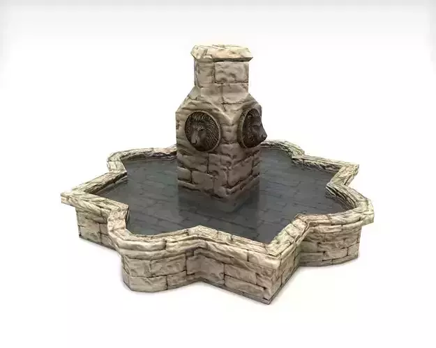 Stone fountain with lion heads