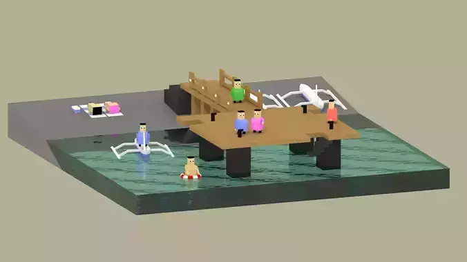 harbour group of people on dock 3D print model