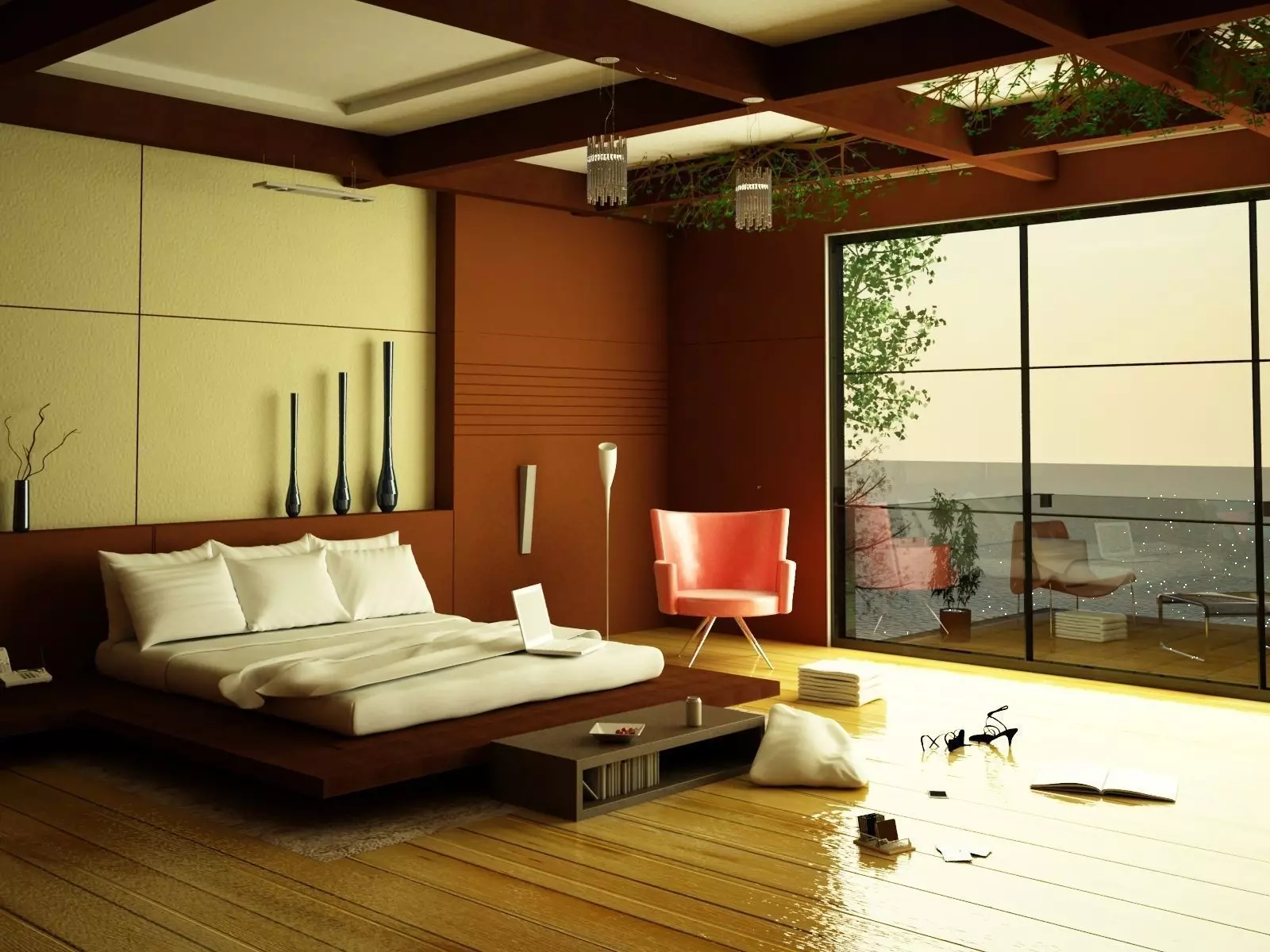 Modern Elegant Bedroom Scene 3D model_0