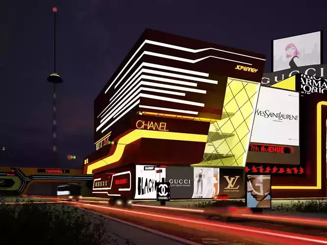 3D Model Professional Photorealistic Night Cityscape