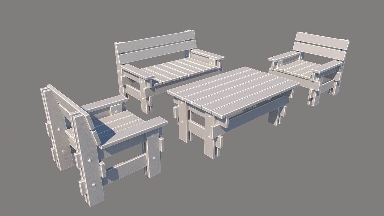 outdoor furniture collection model Low-poly 3D model_41