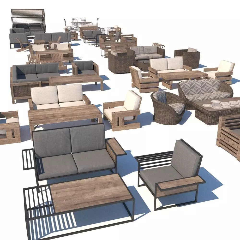 outdoor furniture collection model Low-poly 3D model_0