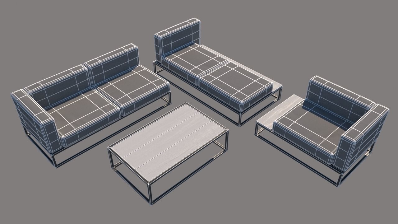 outdoor furniture collection model Low-poly 3D model_23