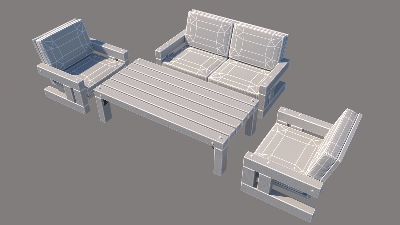 outdoor furniture collection model Low-poly 3D model_30