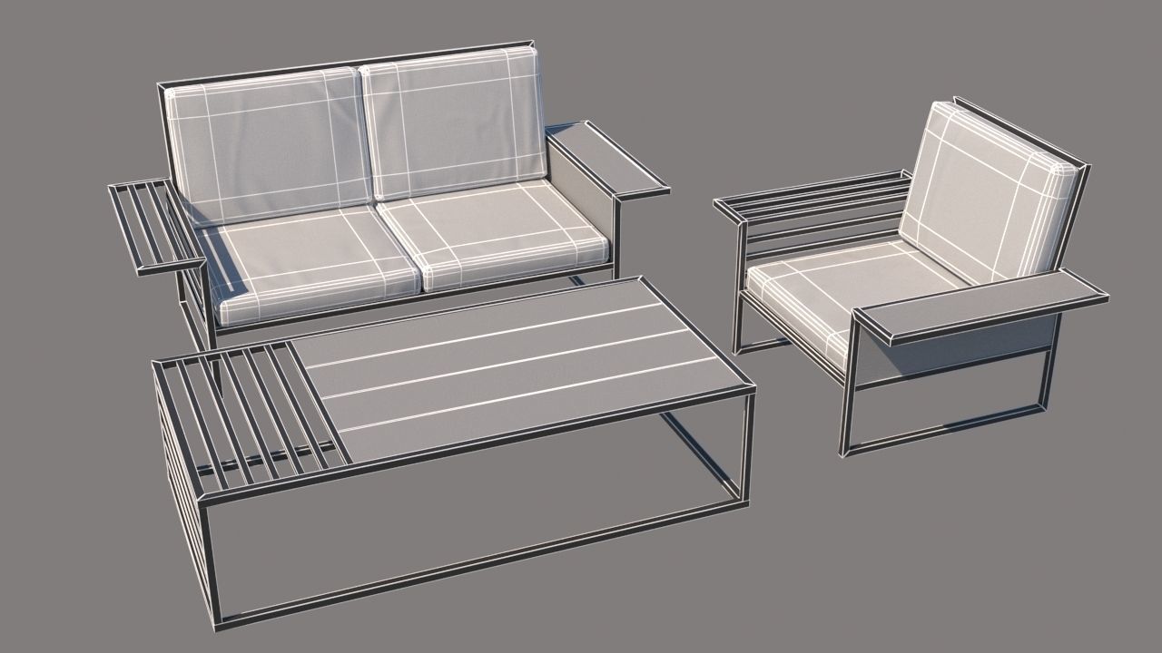 outdoor furniture collection model Low-poly 3D model_11