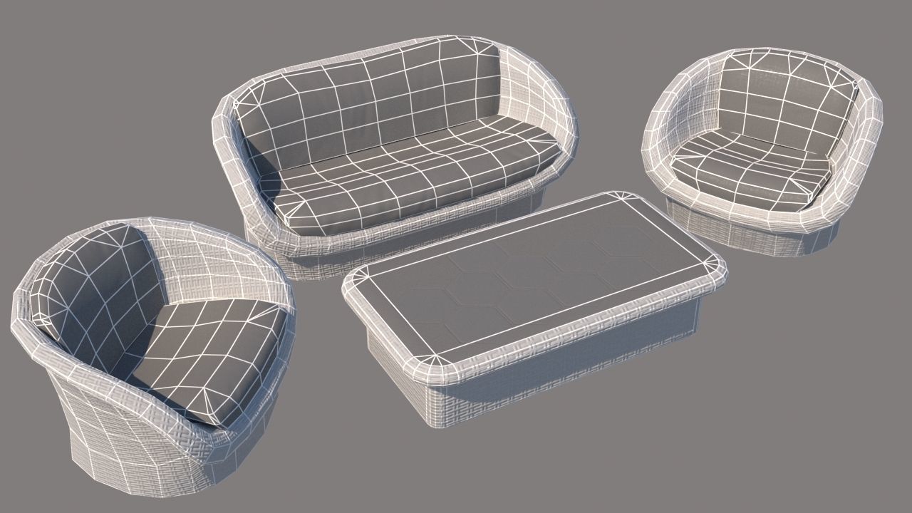 outdoor furniture collection model Low-poly 3D model_3