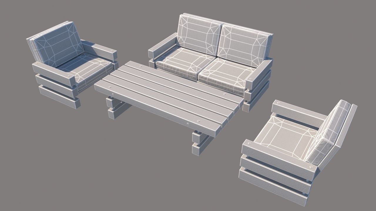 outdoor furniture collection model Low-poly 3D model_32