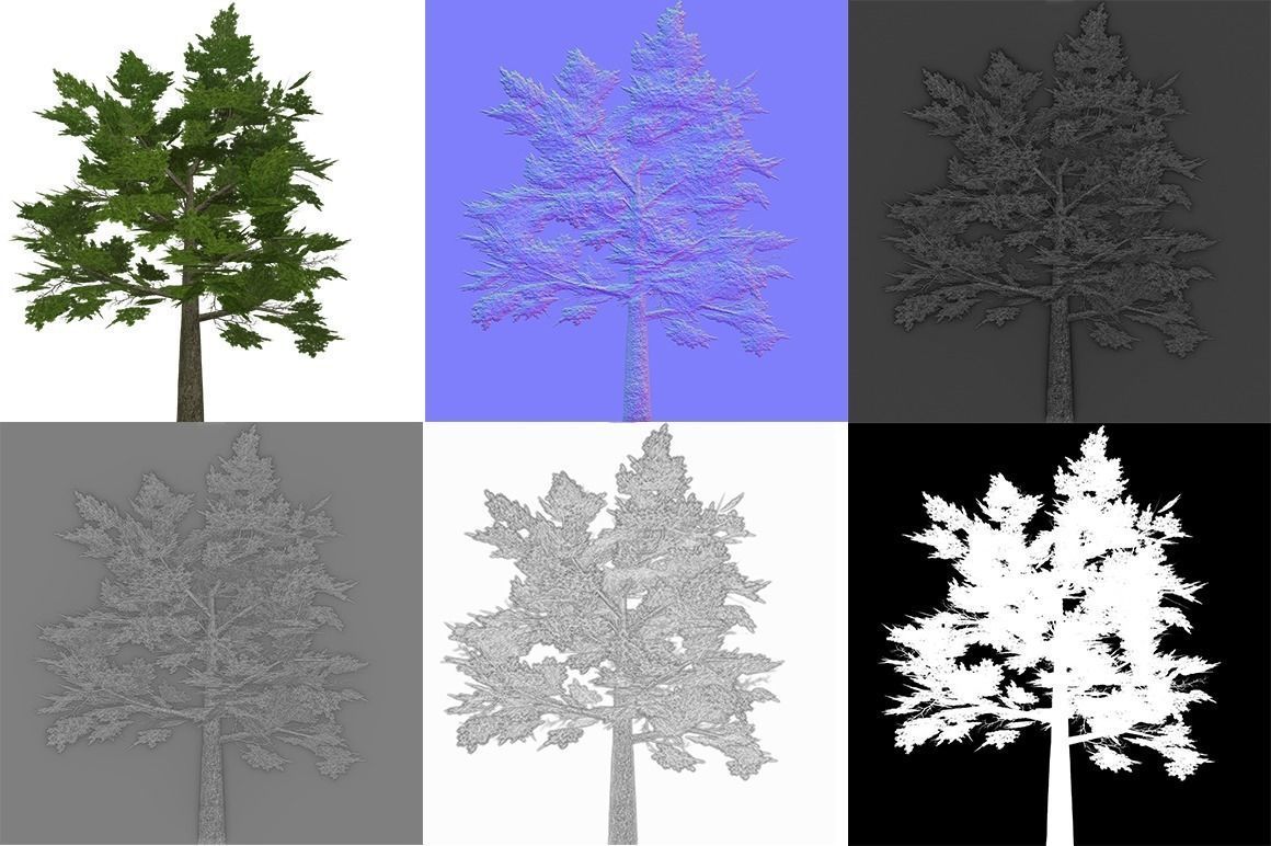 Oak 1 group of trees Low-poly 3D model_2