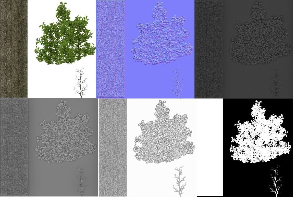 Oak 1 group of trees Low-poly 3D model_4