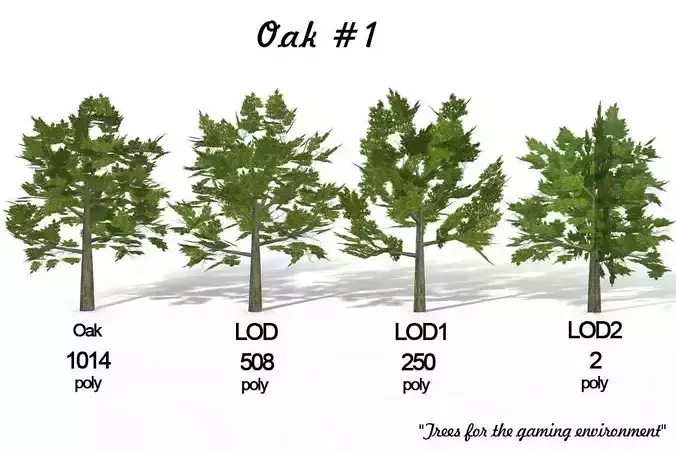 Oak 1 group of trees Low-poly 3D model