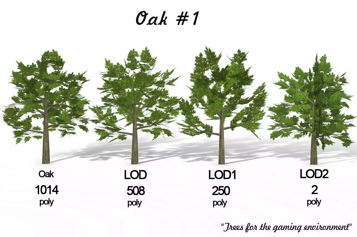 Oak 1 group of trees Low-poly 3D model_0