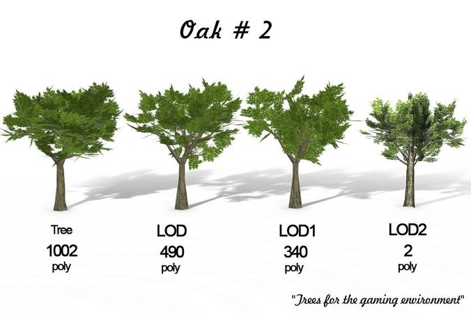 Oak 2 four trees Low-poly 3D model