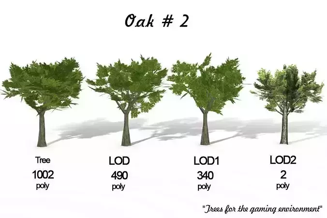 Oak 2 four trees Low-poly 3D model