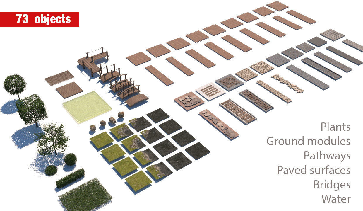 landscape pathways Low-poly 3D model_1
