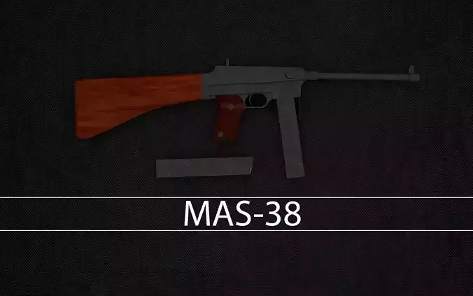 MAS-38 gun with wooden handle Low-poly 3D model